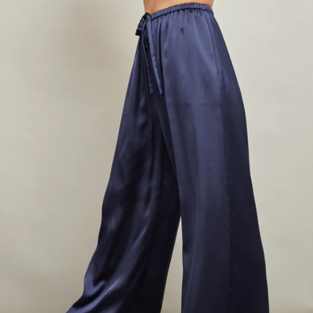 Carbon38 Blue Satin Wide Leg Pant